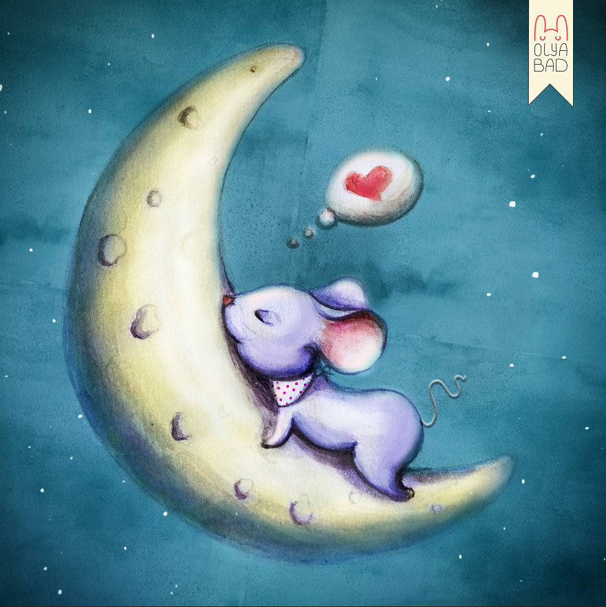 Спокойной мыши. Спокойной ночи мышка. Спокойной ночи мышонок. Мышонок на полумесяце. Мышонок и Луна.