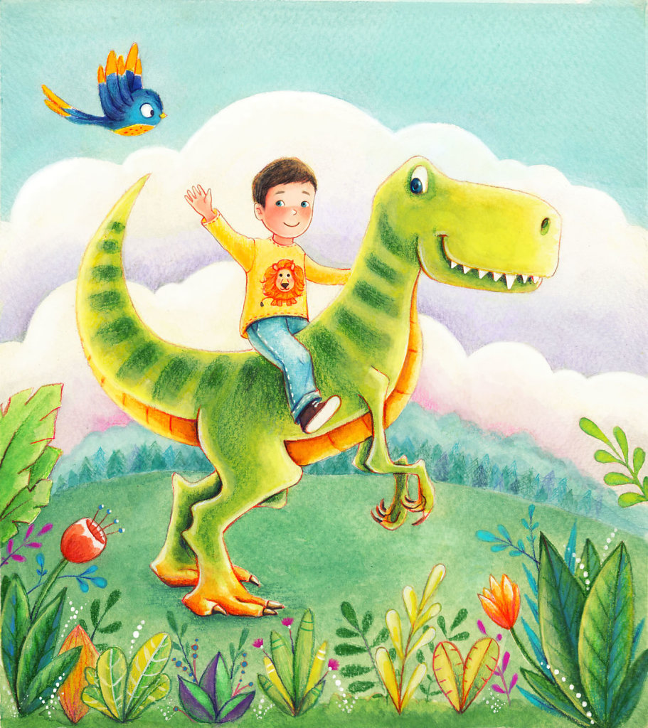 Riding a dinosaur